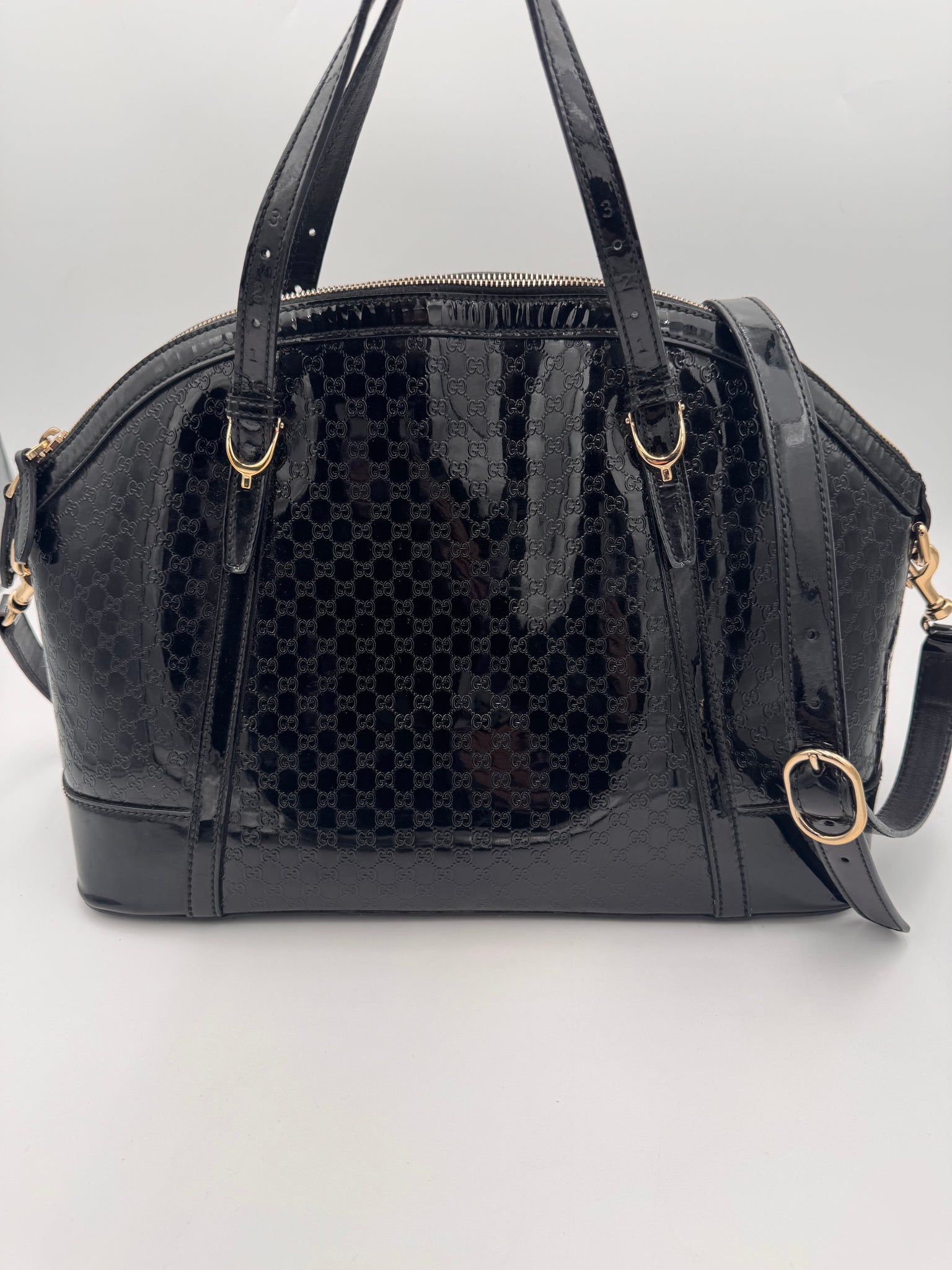 GUCCI Micro Guccisima Patent Top Handle Bag