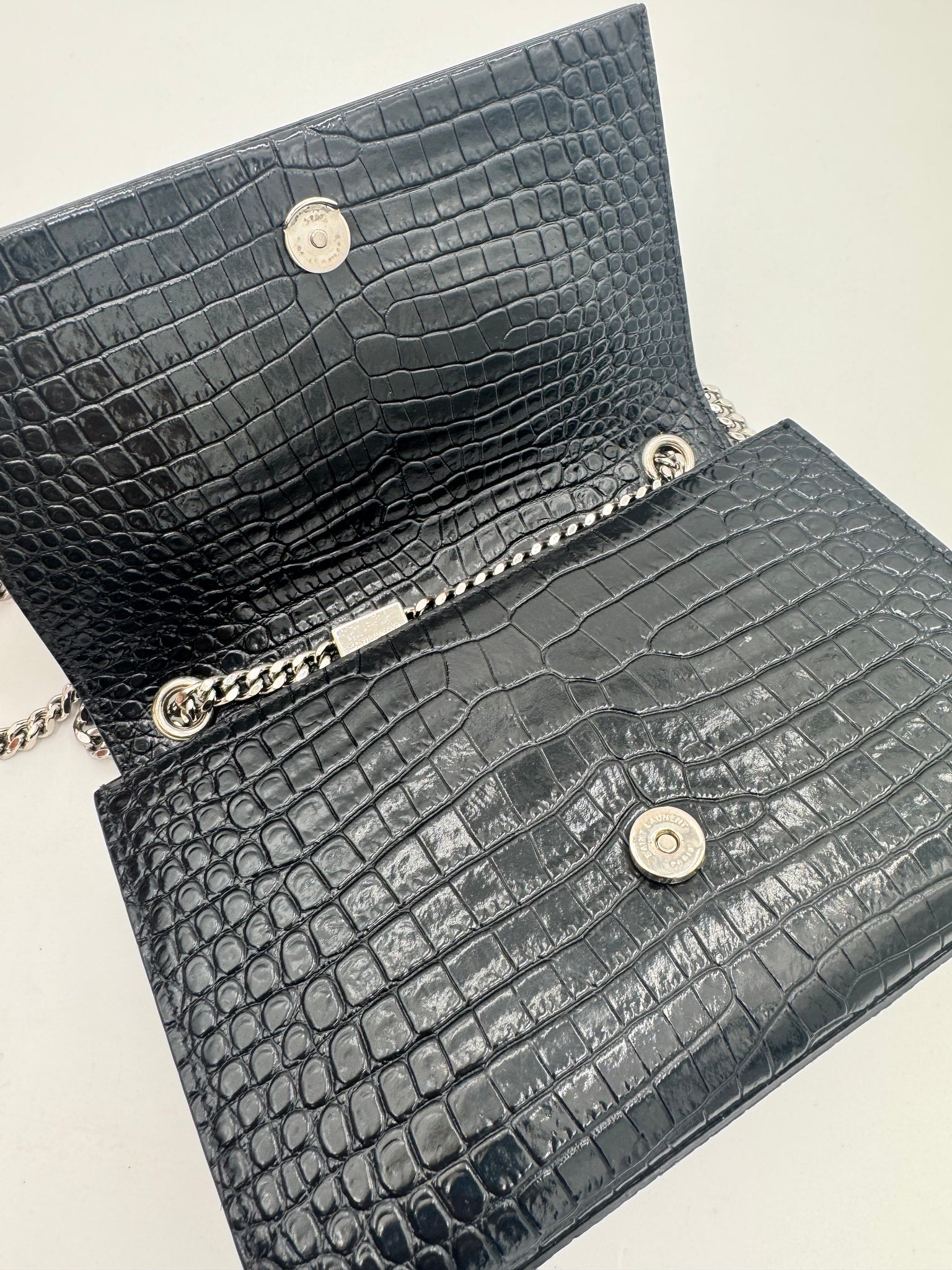 SAINT LAURENT Kate Croc Embossed Crossbody Bag