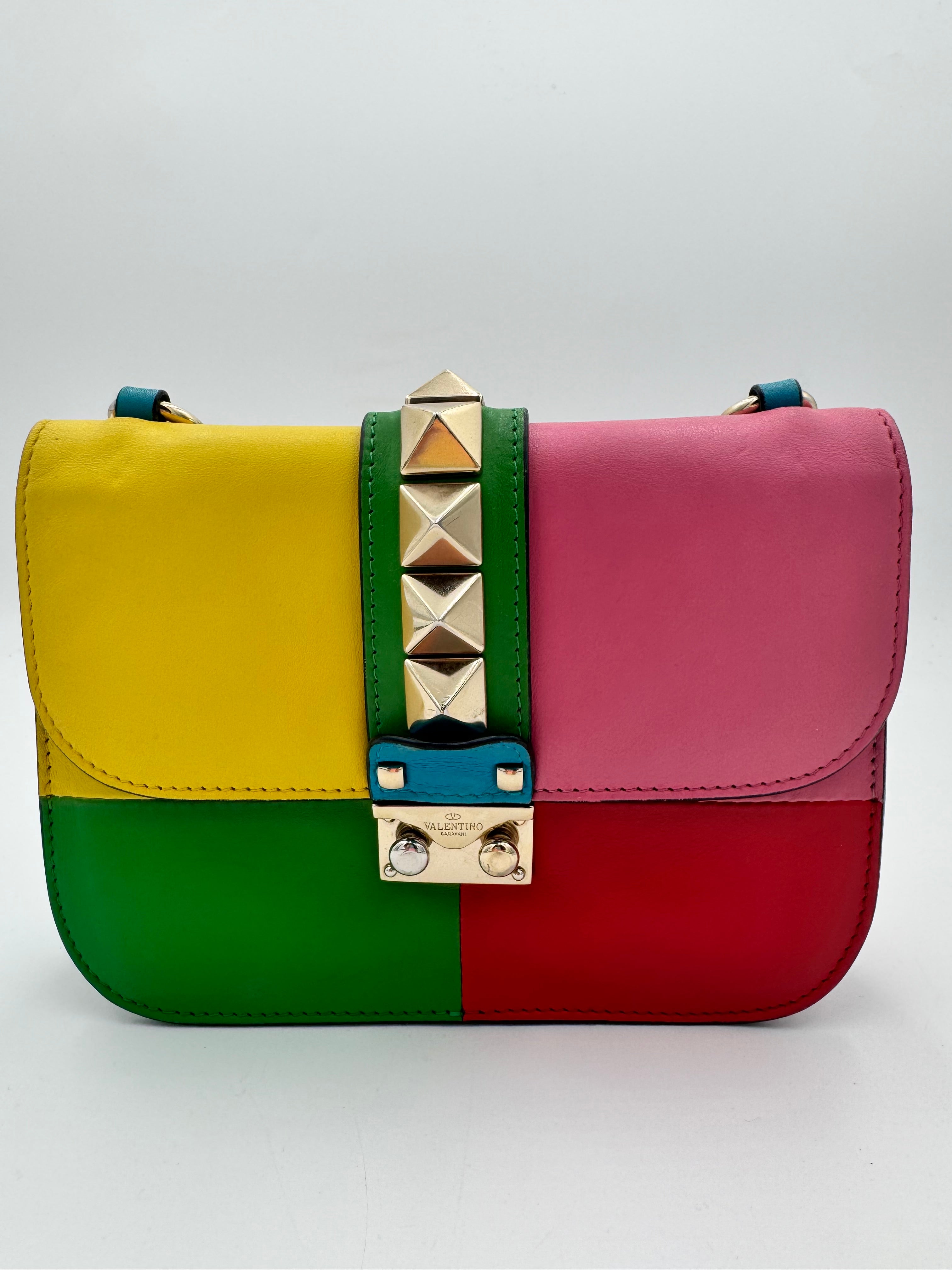 VALENTINO GARAVANI Vitello Small Glam Lock Rockstud Flap Rainbow