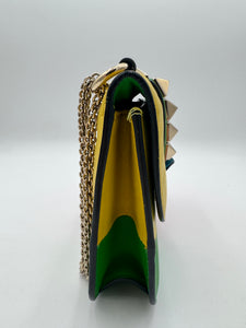 VALENTINO GARAVANI Vitello Small Glam Lock Rockstud Flap Rainbow