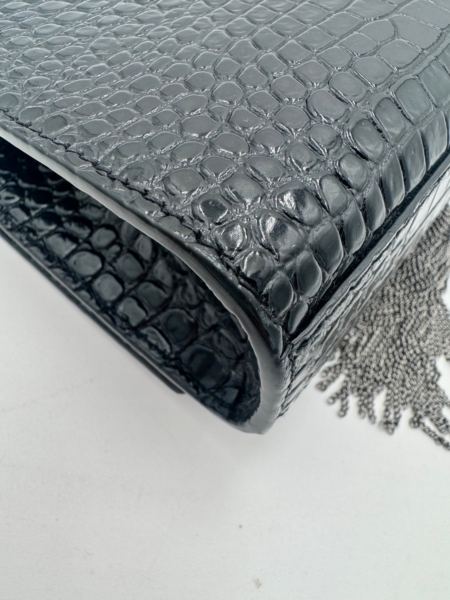 SAINT LAURENT Kate Croc Embossed Crossbody Bag