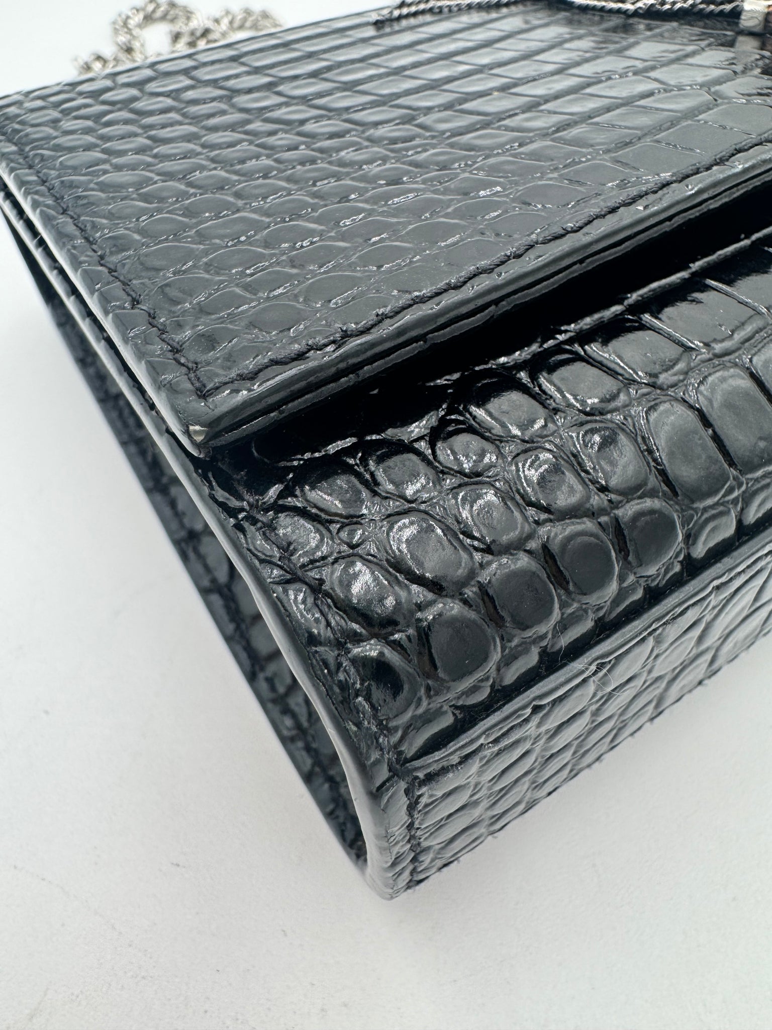 SAINT LAURENT Kate Croc Embossed Crossbody Bag