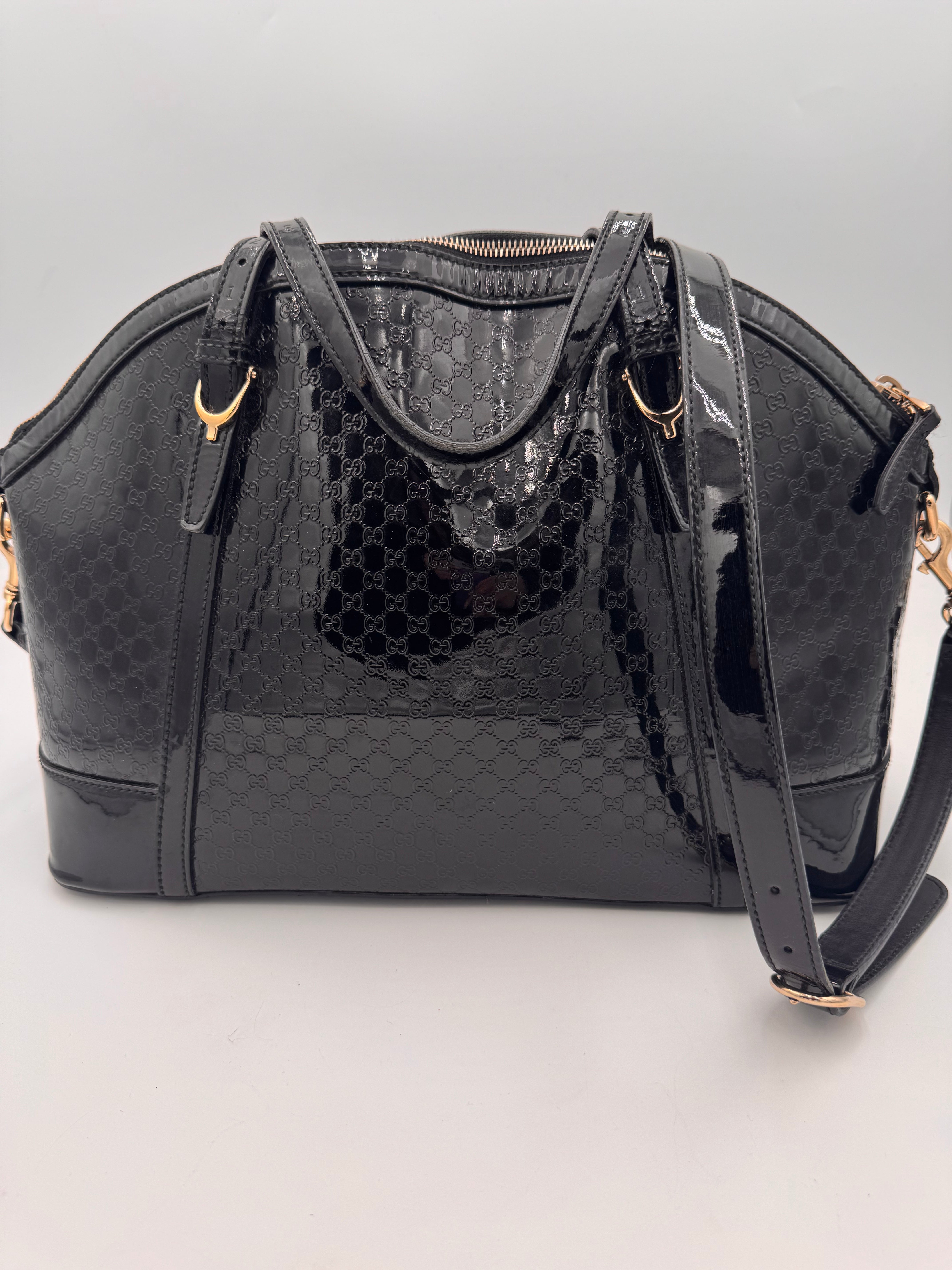 GUCCI Micro Guccisima Patent Top Handle Bag