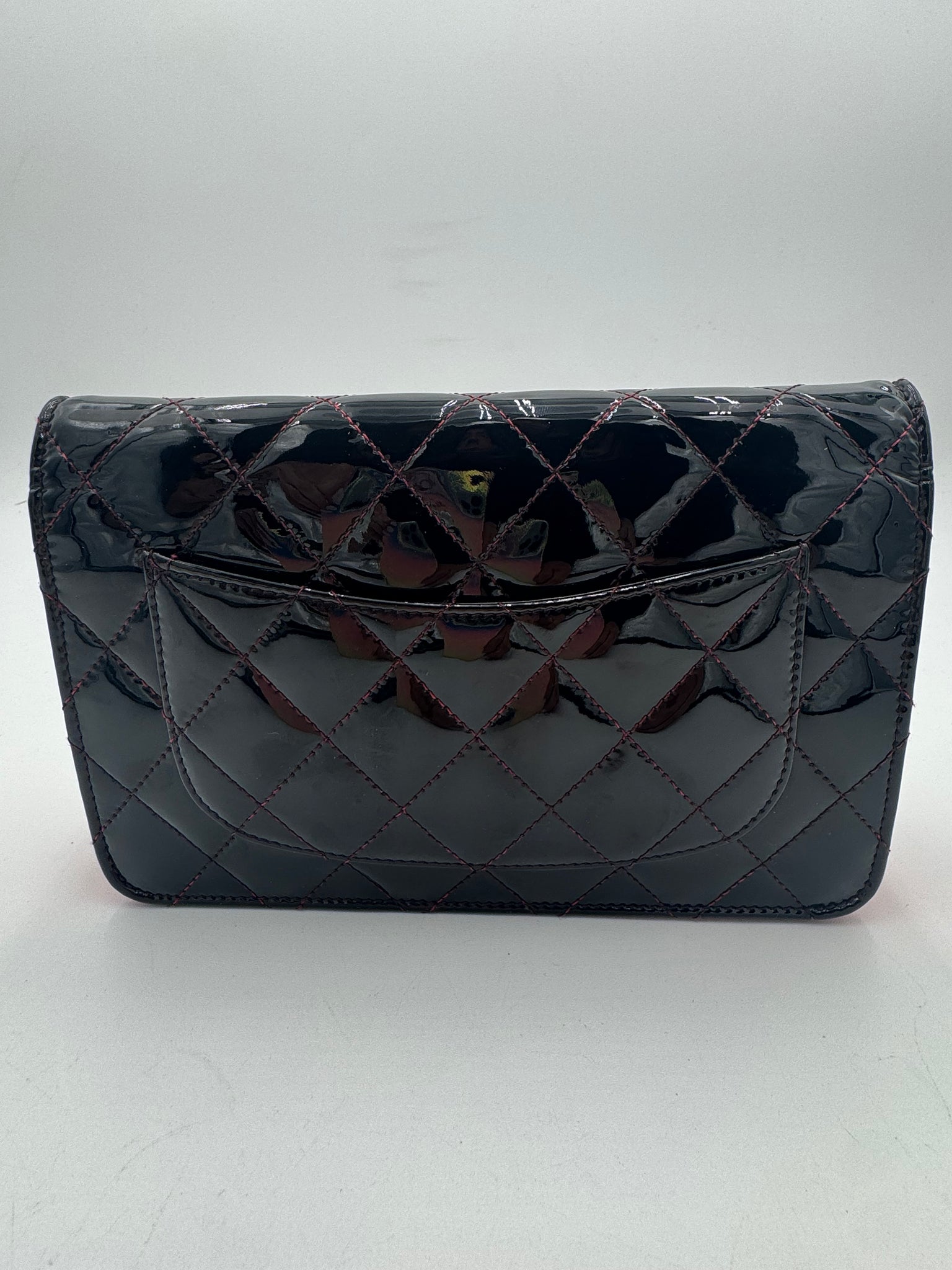 CHANEL Patent Leather Wallet on Chain Black