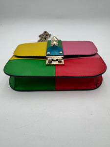 VALENTINO GARAVANI Vitello Small Glam Lock Rockstud Flap Rainbow