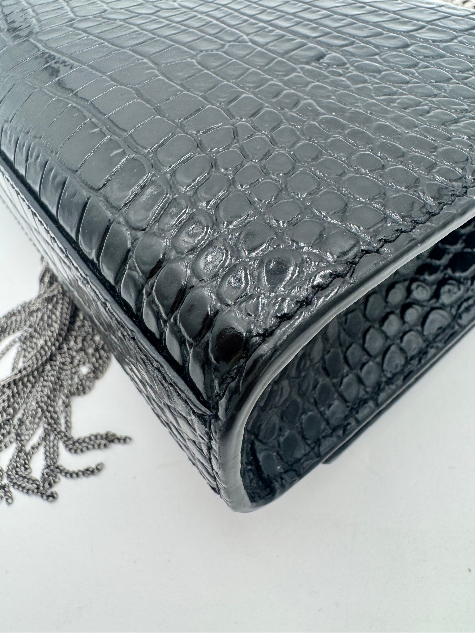 SAINT LAURENT Kate Croc Embossed Crossbody Bag