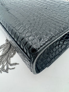 SAINT LAURENT Kate Croc Embossed Crossbody Bag