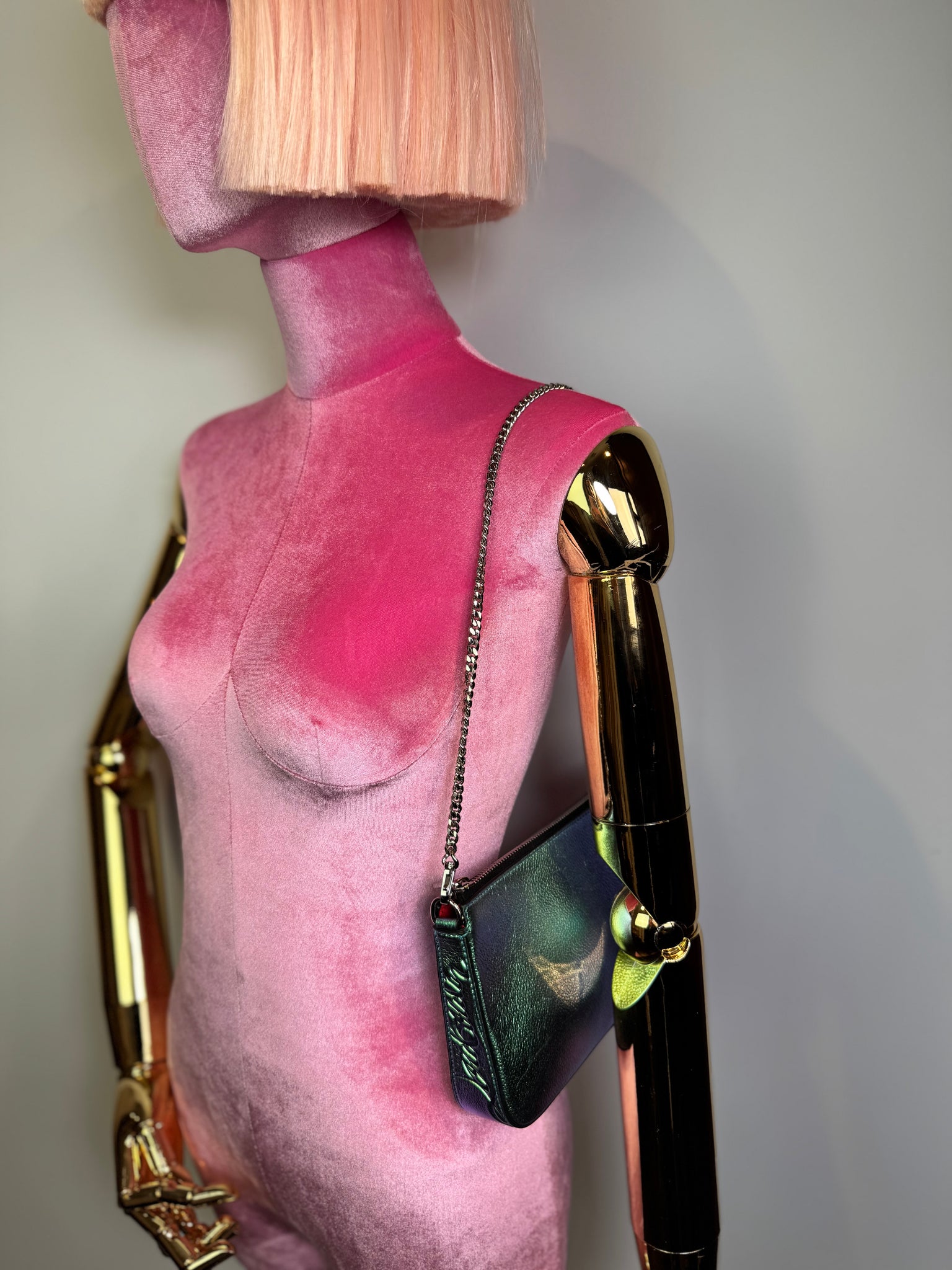 CHRISTIAN LOUBOUTIN Iridescent Calfskin Loubila Chain Clutch Mermaid