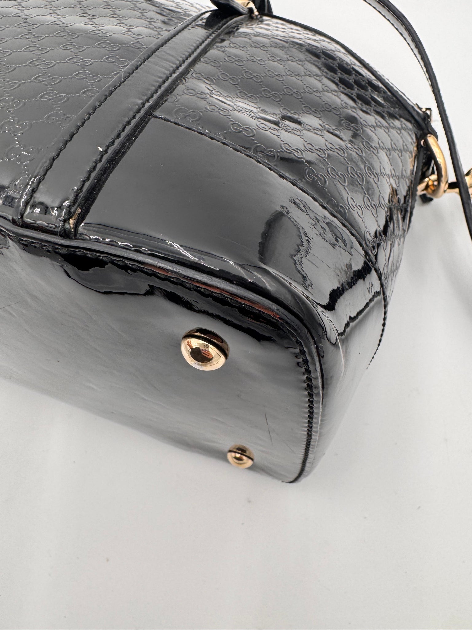 GUCCI Micro Guccisima Patent Top Handle Bag