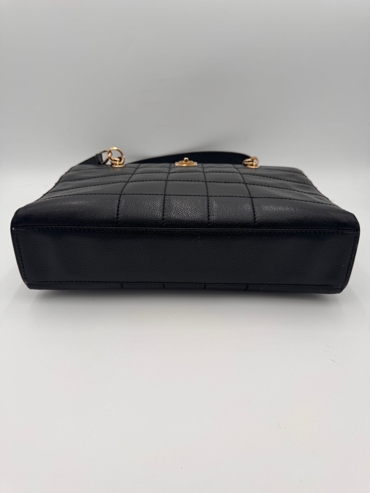 CHANEL Caviar Chocolate Bar Quilted Shoulder Bag Black