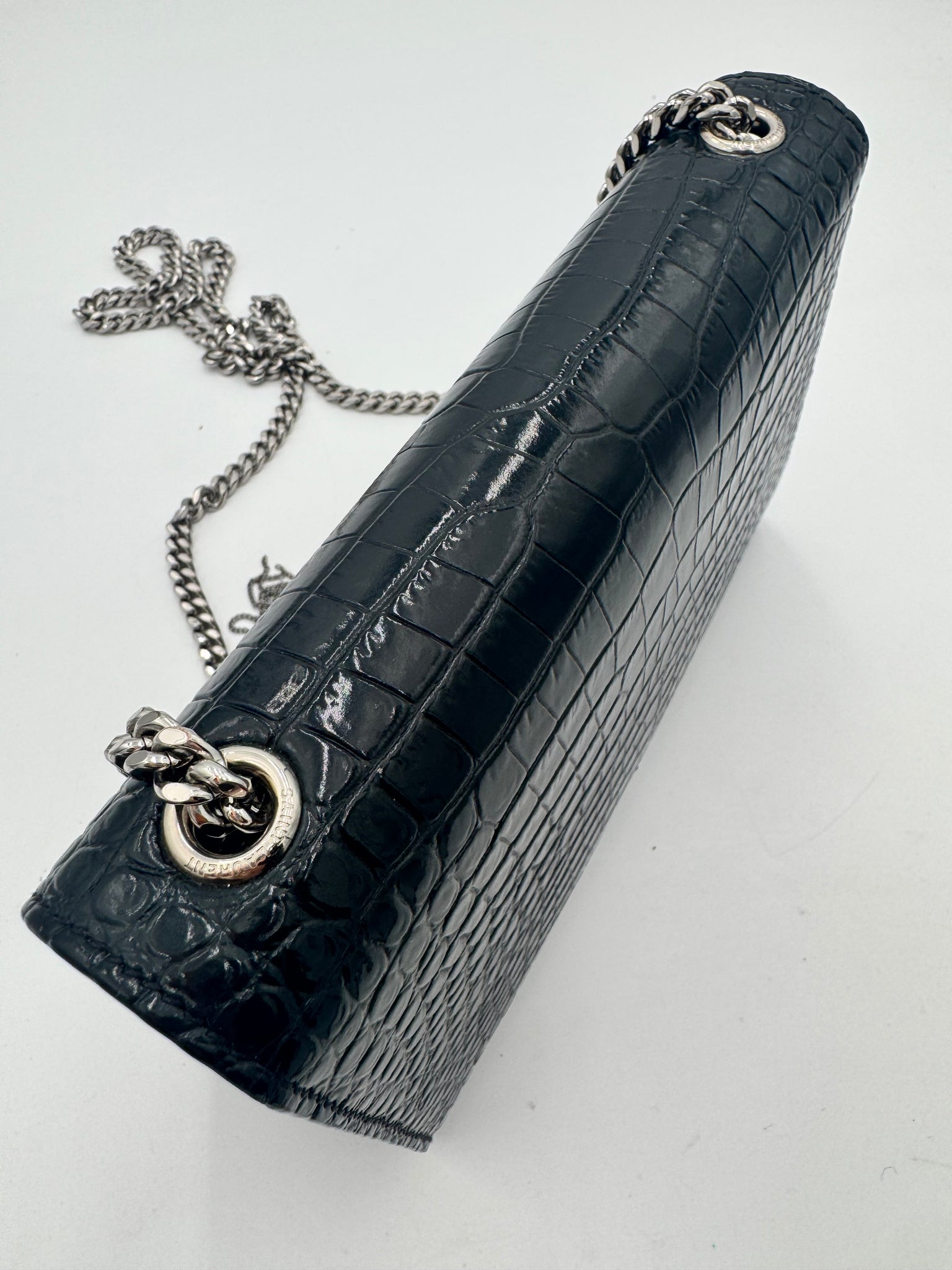 SAINT LAURENT Kate Croc Embossed Crossbody Bag