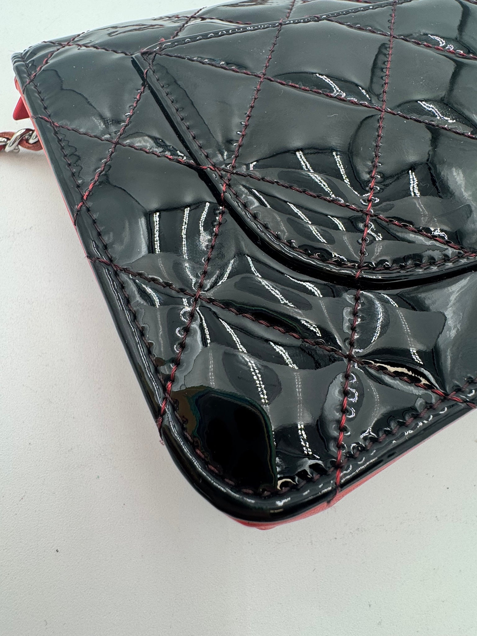 CHANEL Patent Leather Wallet on Chain Black