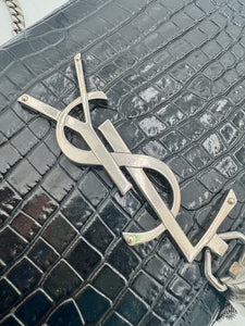SAINT LAURENT Kate Croc Embossed Crossbody Bag