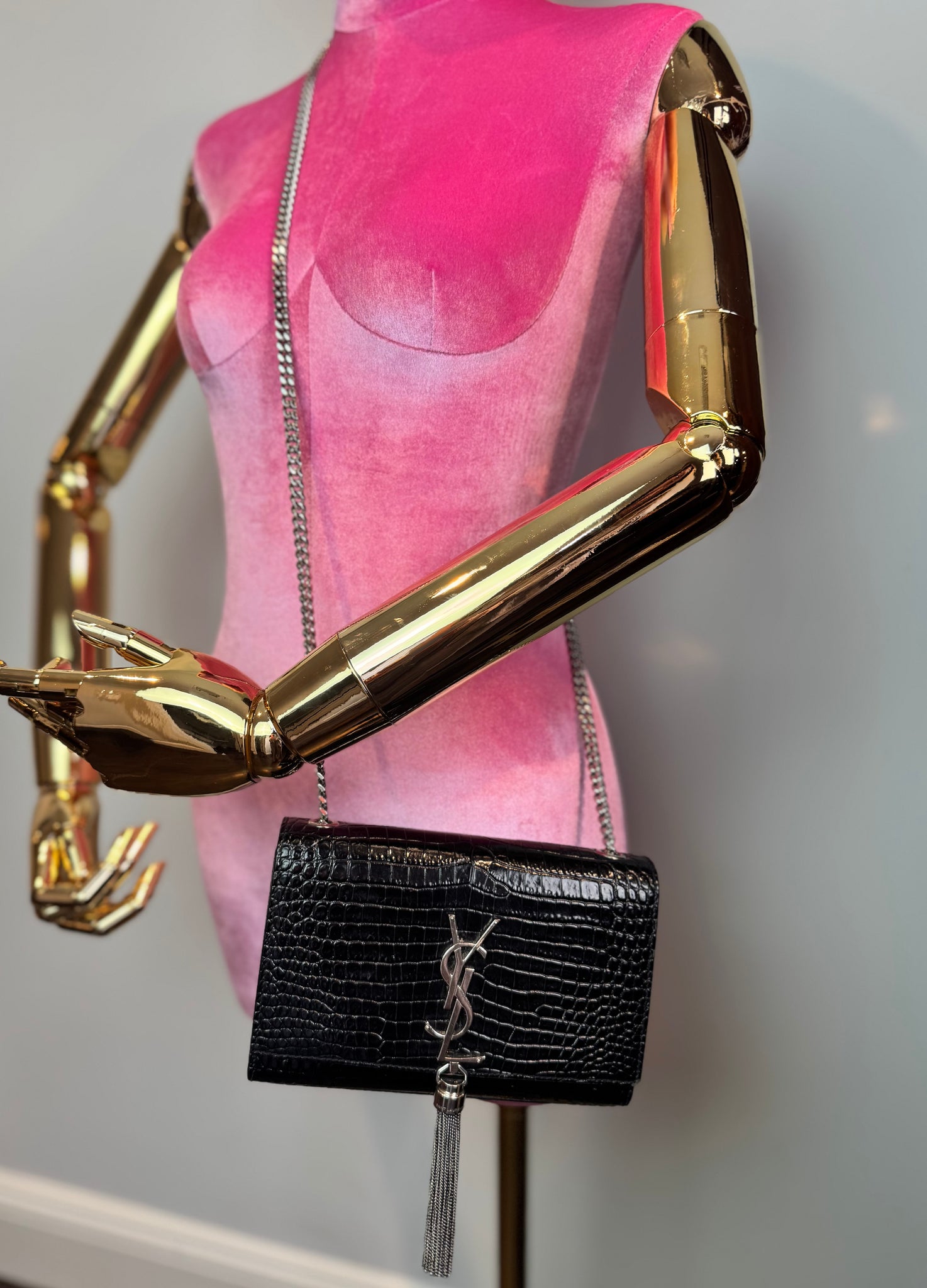 SAINT LAURENT Kate Croc Embossed Crossbody Bag
