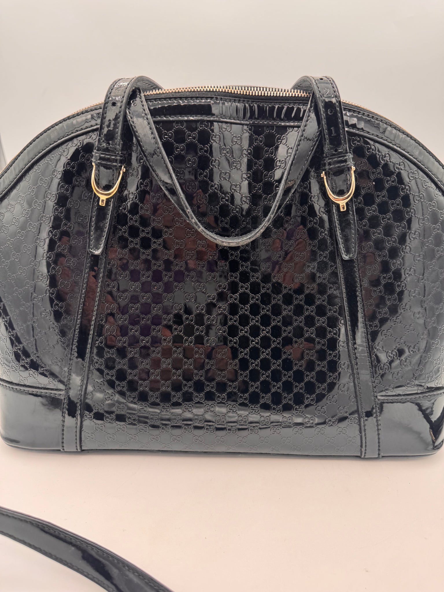 GUCCI Micro Guccisima Patent Top Handle Bag