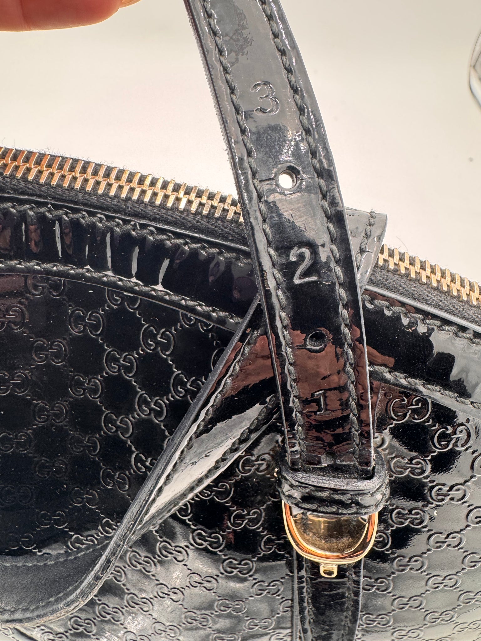 GUCCI Micro Guccisima Patent Top Handle Bag