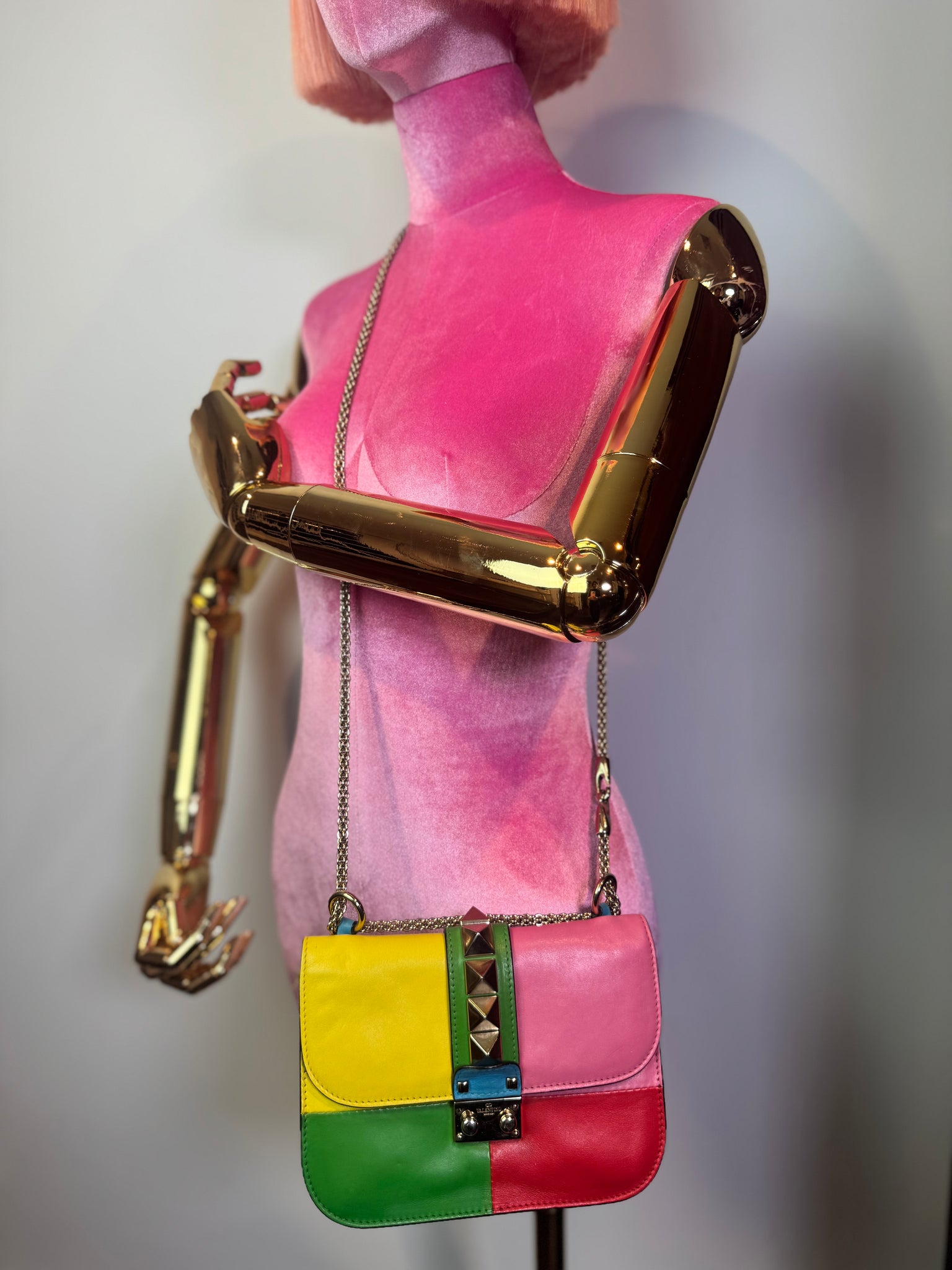 VALENTINO GARAVANI Vitello Small Glam Lock Rockstud Flap Rainbow