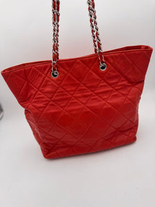 CHANEL Quilted Large In The Business Tote Red