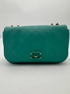 CHANEL Medium Green Calfskin Stitched Covered CC Flap Bag