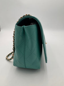 CHANEL Medium Green Calfskin Stitched Covered CC Flap Bag
