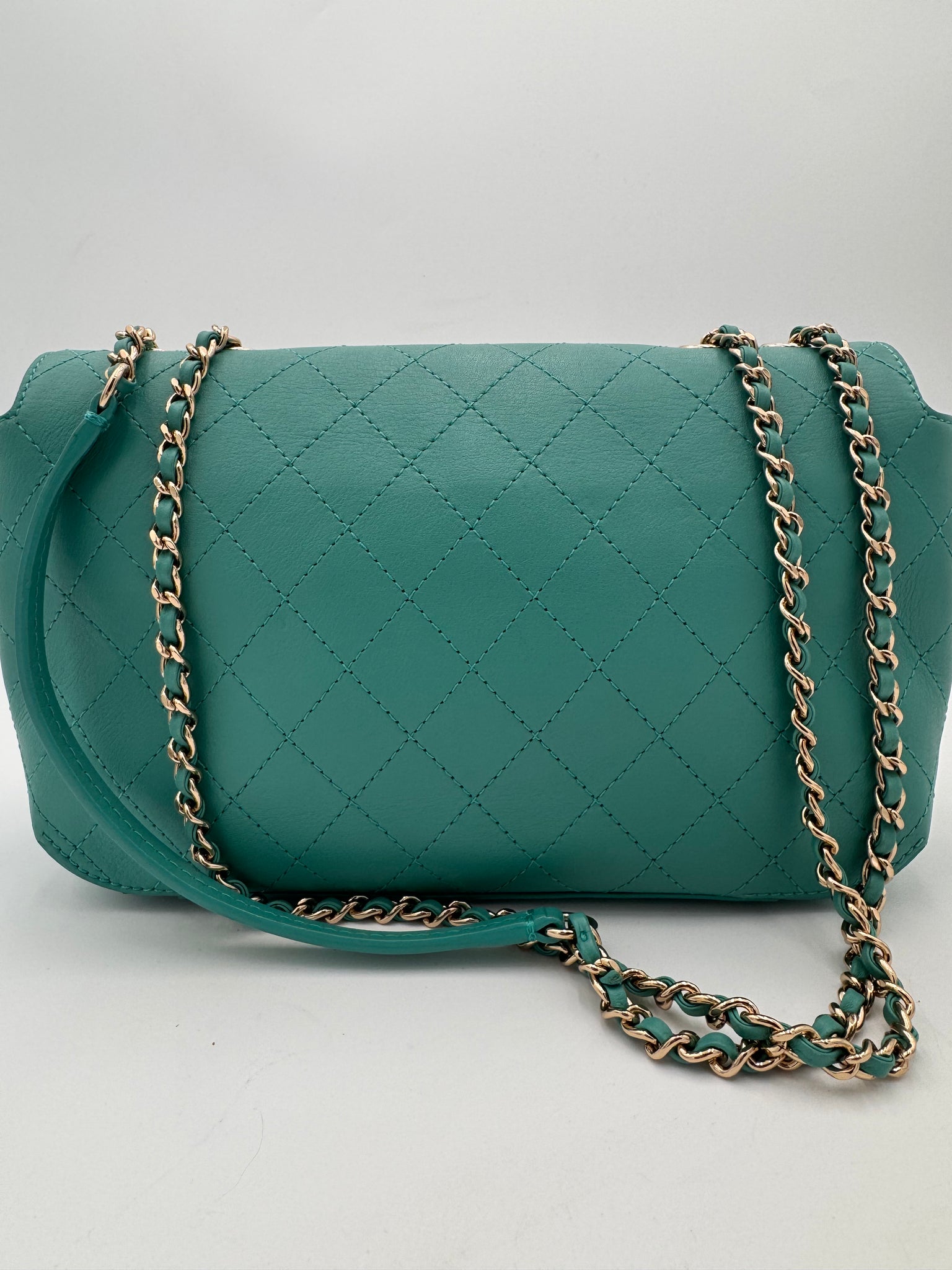 CHANEL Medium Green Calfskin Stitched Covered CC Flap Bag