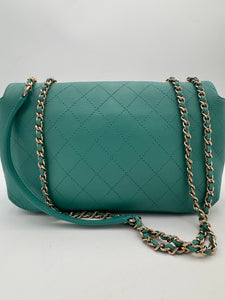 CHANEL Medium Green Calfskin Stitched Covered CC Flap Bag