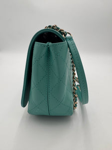 CHANEL Medium Green Calfskin Stitched Covered CC Flap Bag