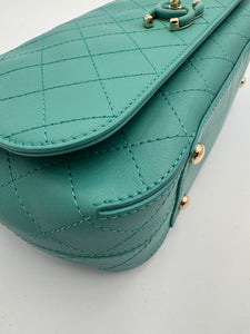 CHANEL Medium Green Calfskin Stitched Covered CC Flap Bag
