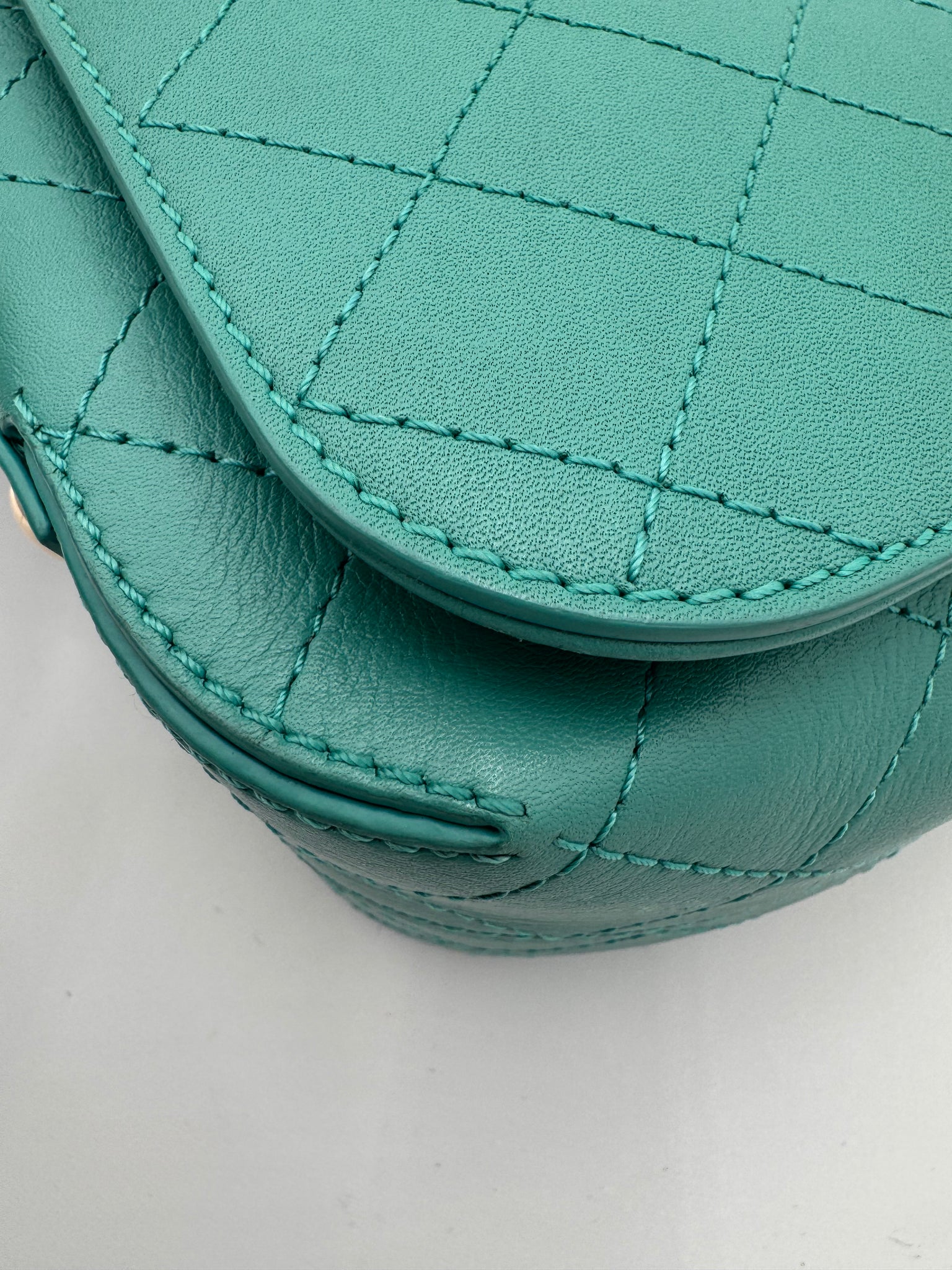 CHANEL Medium Green Calfskin Stitched Covered CC Flap Bag