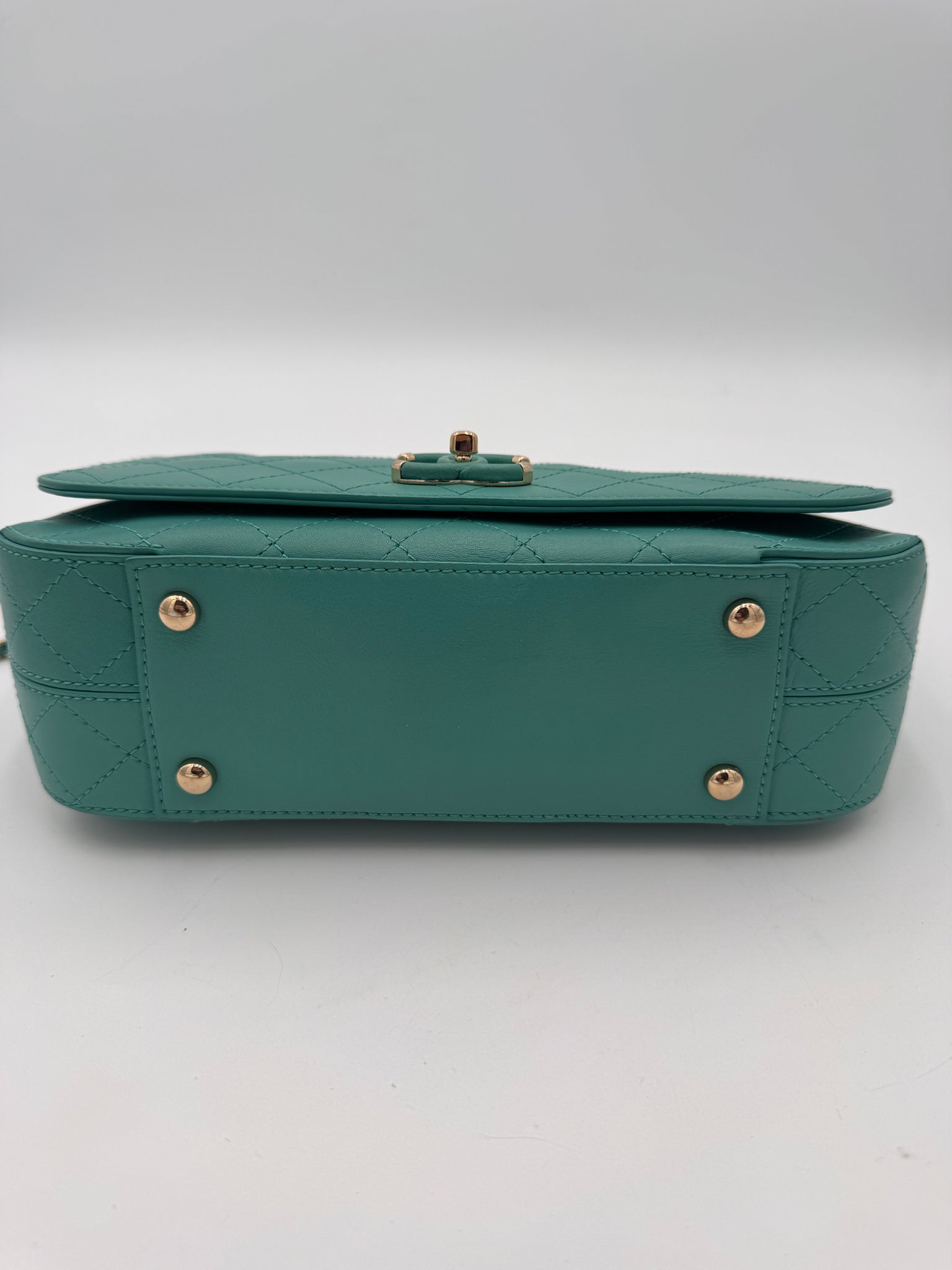 CHANEL Medium Green Calfskin Stitched Covered CC Flap Bag