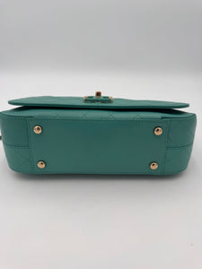 CHANEL Medium Green Calfskin Stitched Covered CC Flap Bag