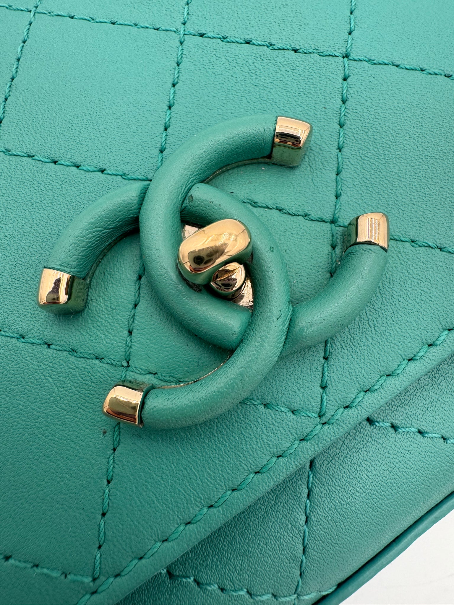 CHANEL Medium Green Calfskin Stitched Covered CC Flap Bag