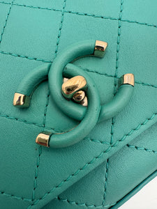 CHANEL Medium Green Calfskin Stitched Covered CC Flap Bag