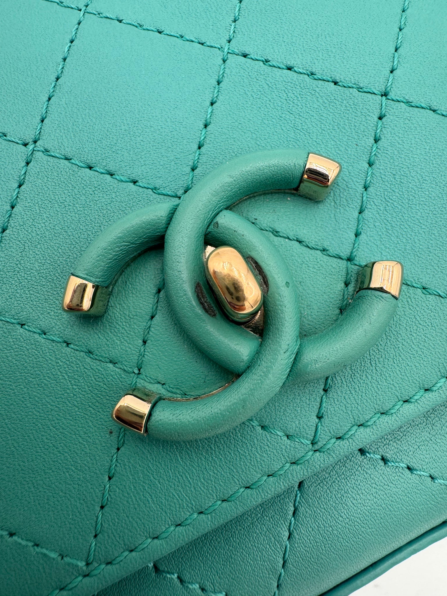 CHANEL Medium Green Calfskin Stitched Covered CC Flap Bag