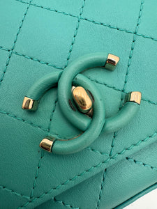 CHANEL Medium Green Calfskin Stitched Covered CC Flap Bag