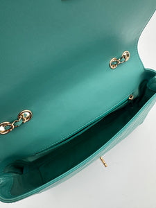 CHANEL Medium Green Calfskin Stitched Covered CC Flap Bag