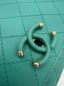 CHANEL Medium Green Calfskin Stitched Covered CC Flap Bag