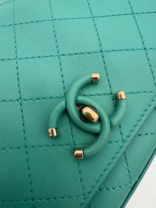 CHANEL Medium Green Calfskin Stitched Covered CC Flap Bag