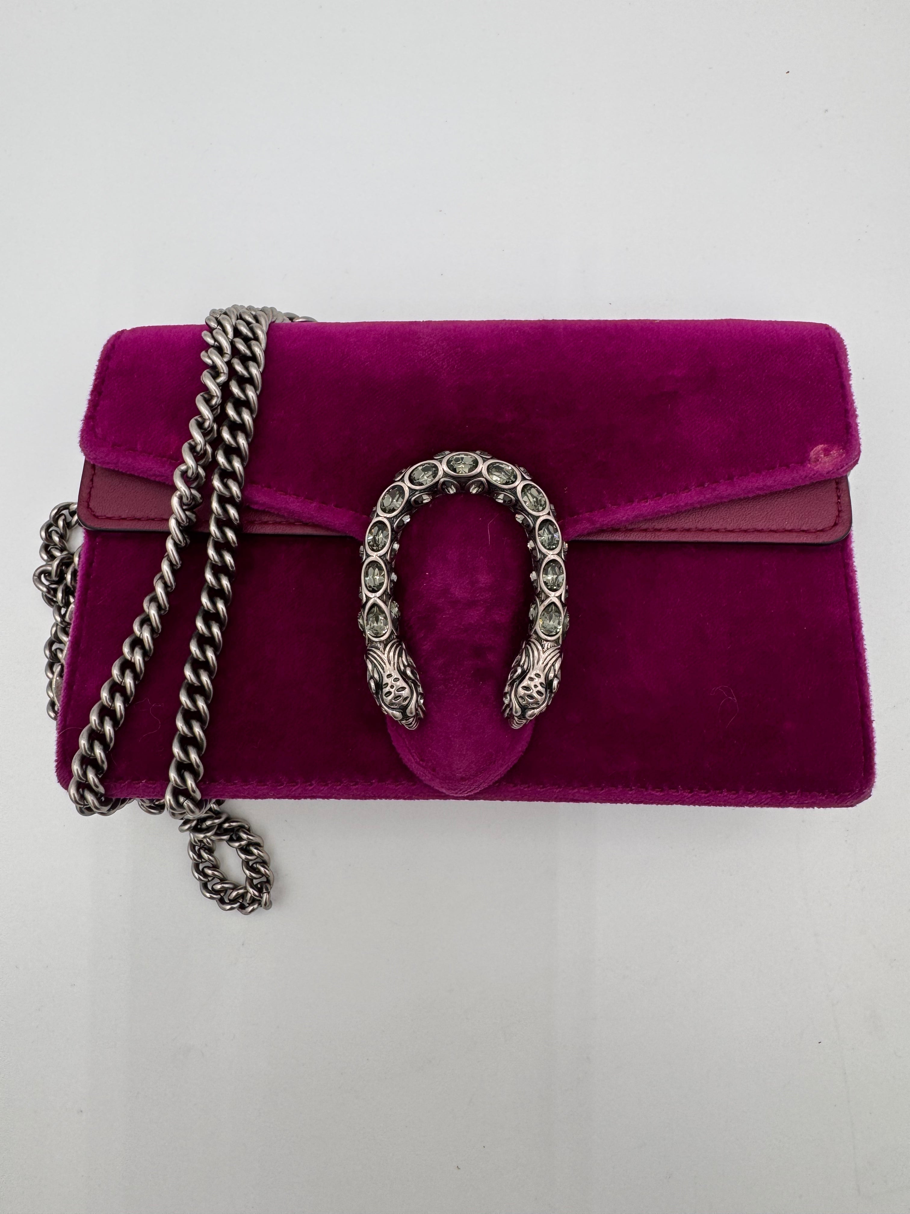 GUCCI Velvet Super Mini Dionysus Shoulder Bag Fuchsia Violet Cyclamen