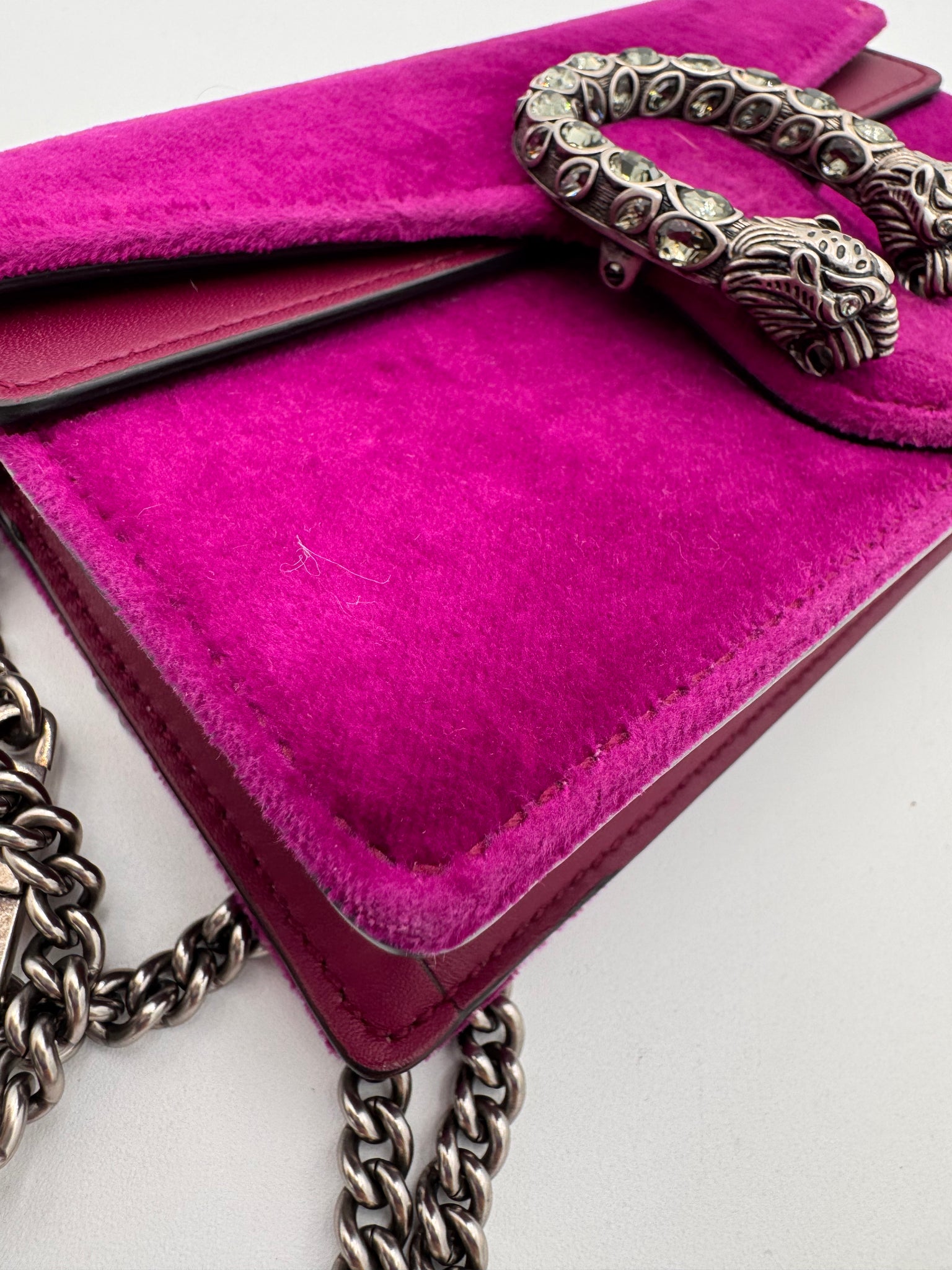 GUCCI Velvet Super Mini Dionysus Shoulder Bag Fuchsia Violet Cyclamen