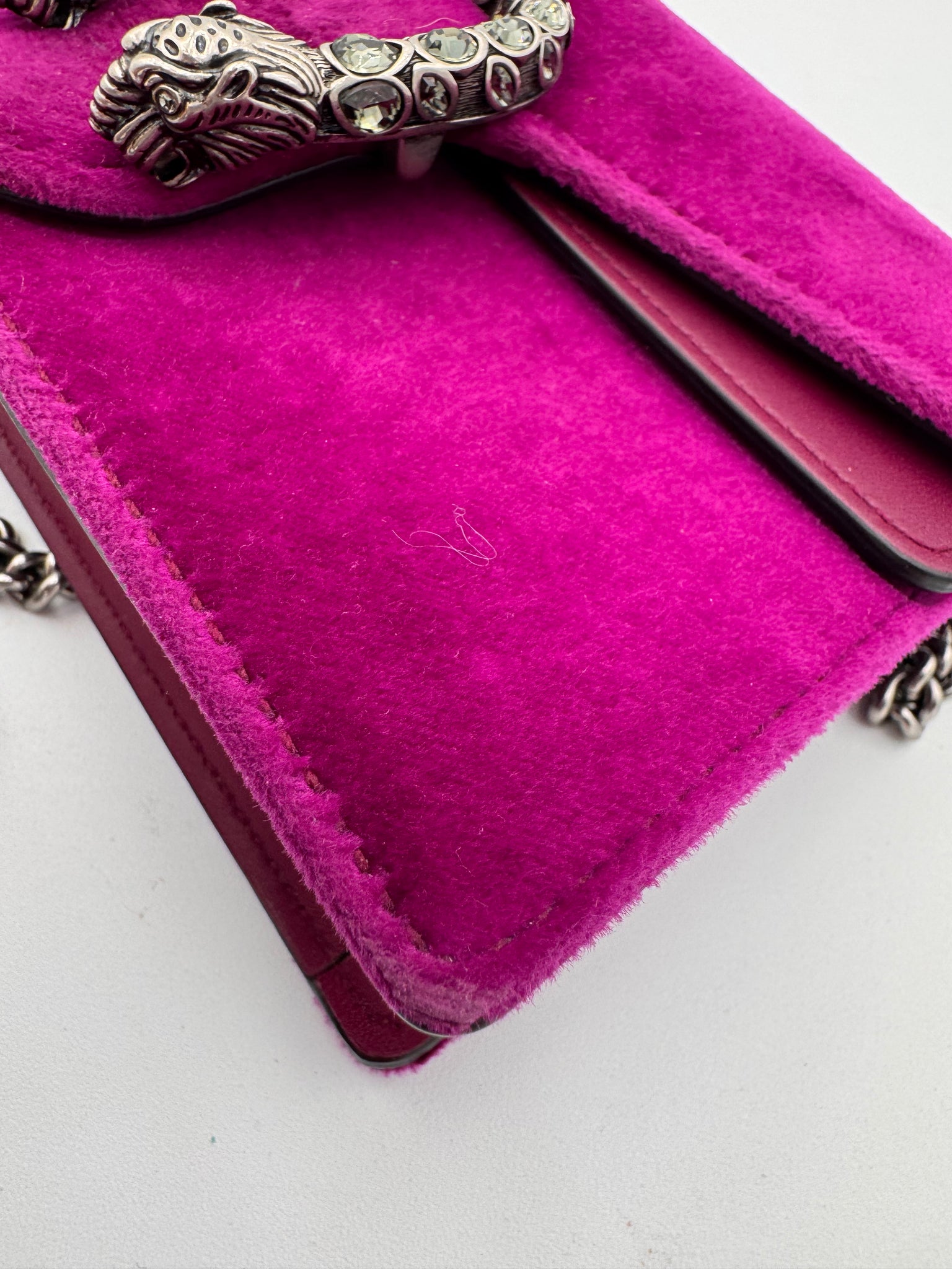 GUCCI Velvet Super Mini Dionysus Shoulder Bag Fuchsia Violet Cyclamen