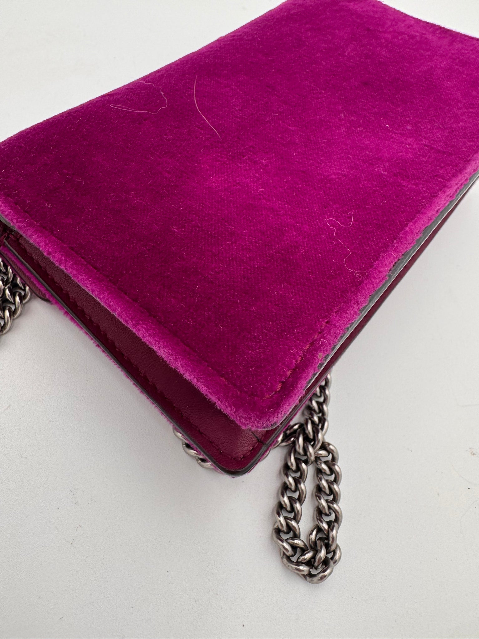GUCCI Velvet Super Mini Dionysus Shoulder Bag Fuchsia Violet Cyclamen
