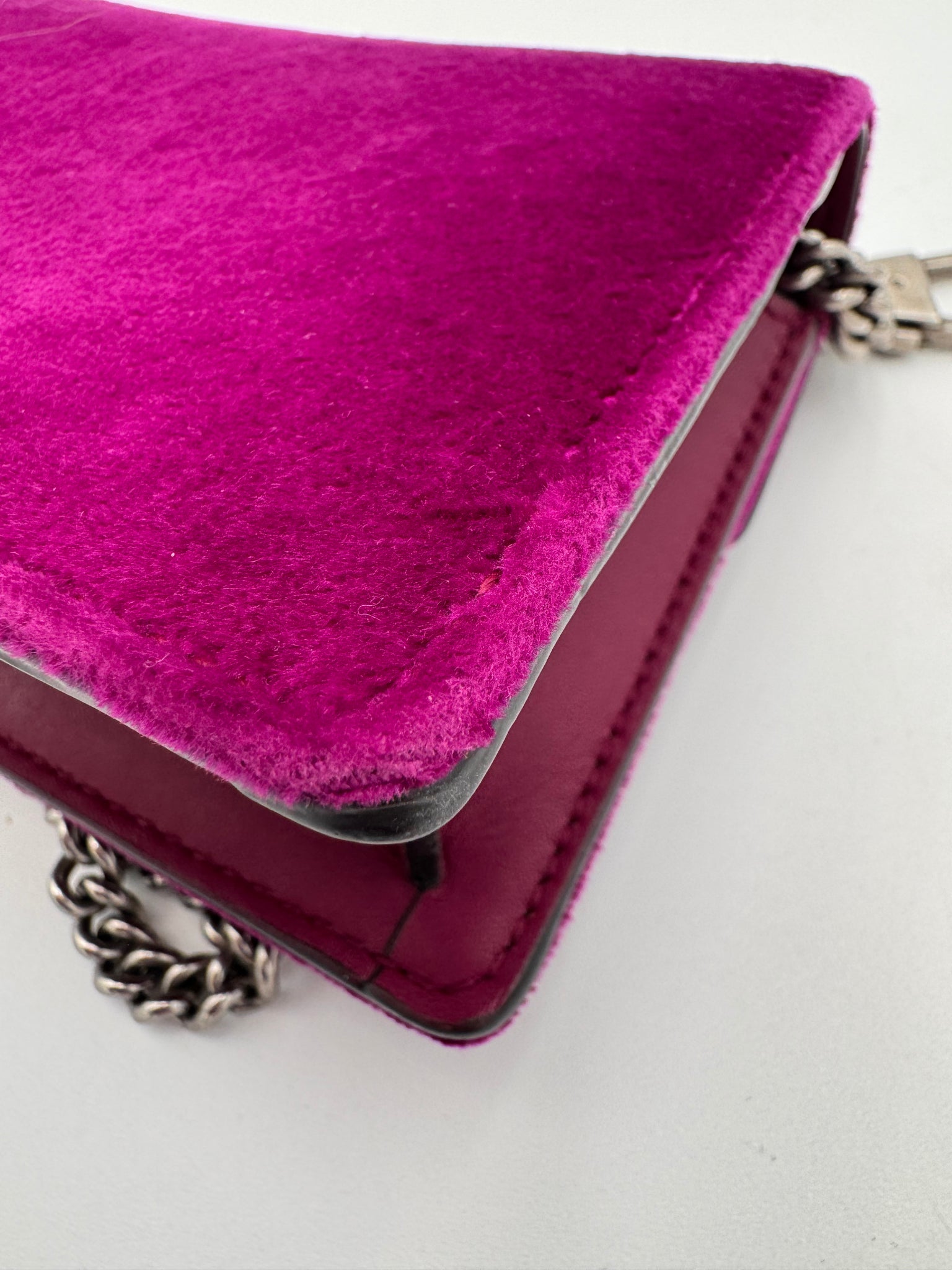 GUCCI Velvet Super Mini Dionysus Shoulder Bag Fuchsia Violet Cyclamen