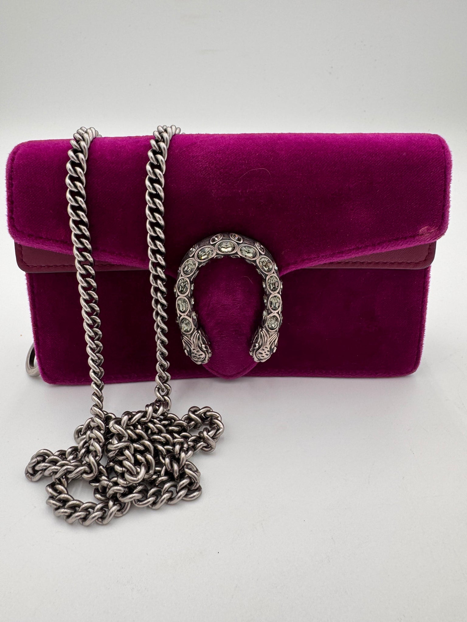GUCCI Velvet Super Mini Dionysus Shoulder Bag Fuchsia Violet Cyclamen