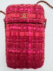 CHANEL Tweed Chain Around Phone Holder Pink