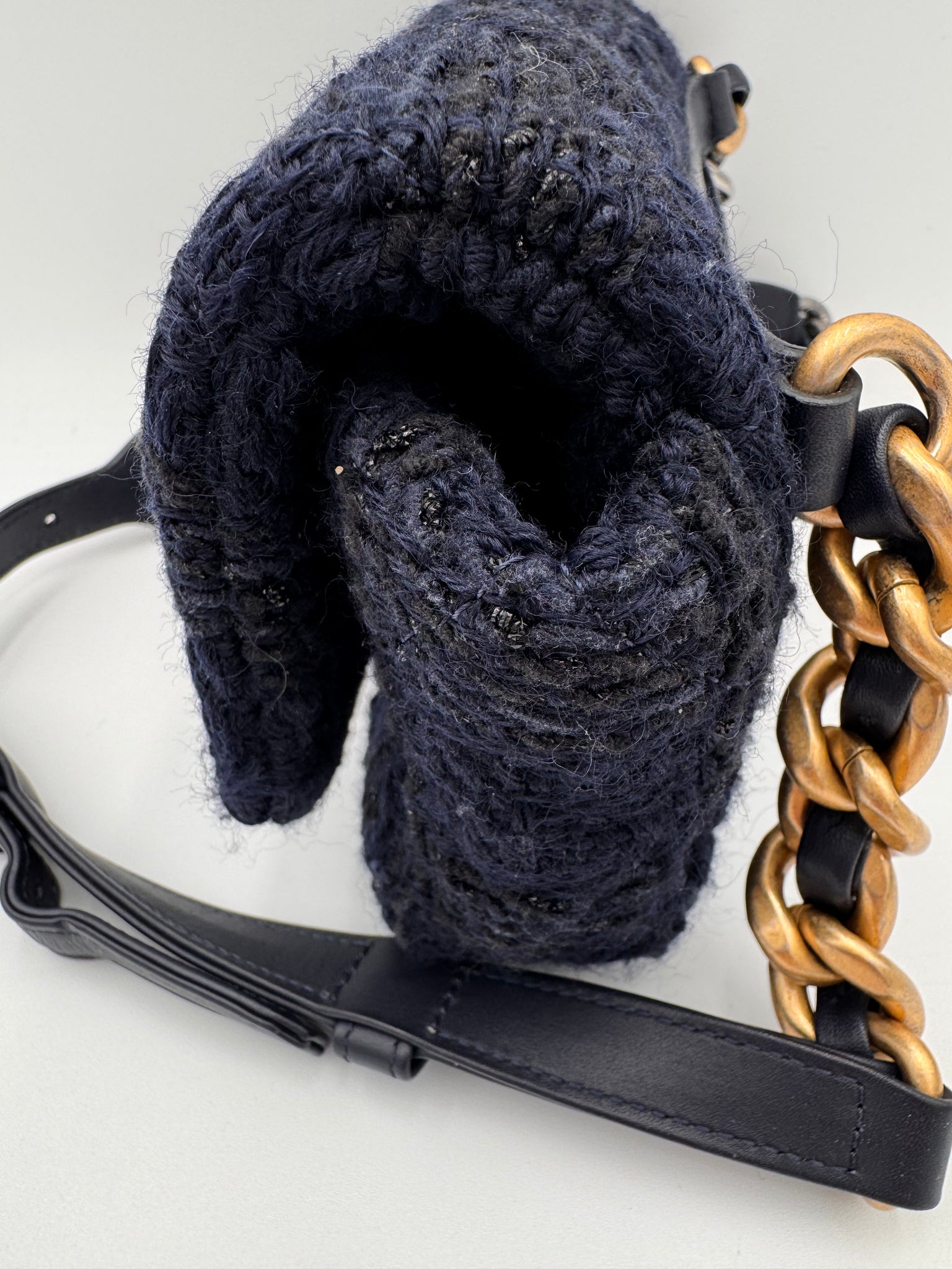 CHANEL 19 Tweed Belt Bag Dark Blue