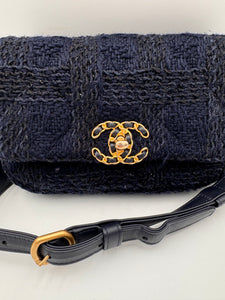 CHANEL 19 Tweed Belt Bag Dark Blue