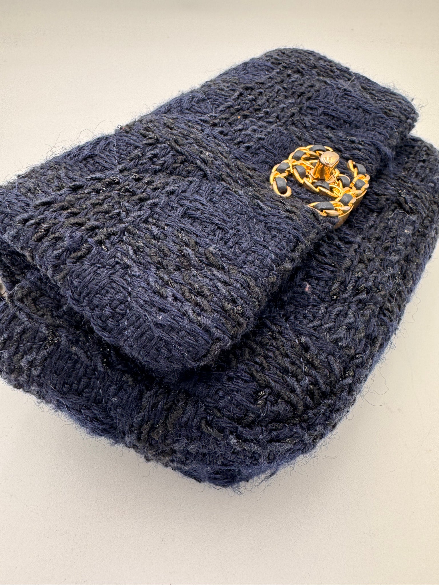 CHANEL 19 Tweed Belt Bag Dark Blue