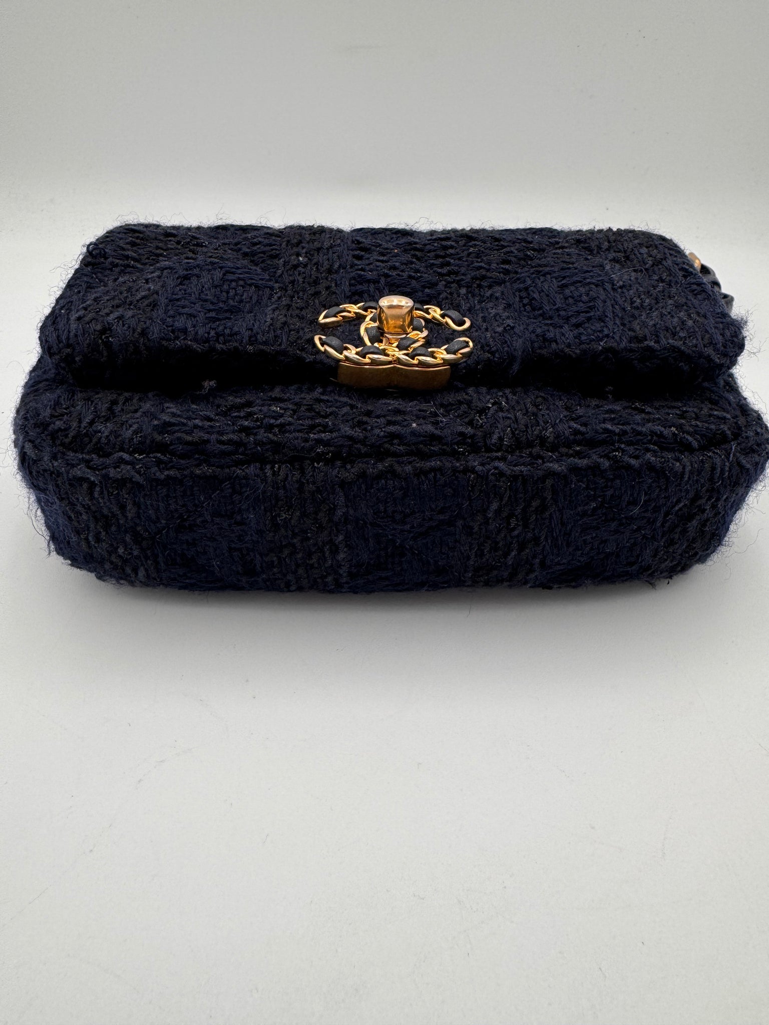 CHANEL 19 Tweed Belt Bag Dark Blue