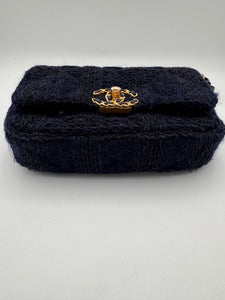 CHANEL 19 Tweed Belt Bag Dark Blue